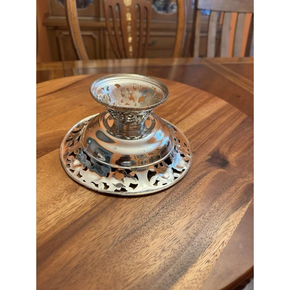 Vintage Silvertone Metal 3-toed footed Nappy Bowl Candy Dish Roses Flowers